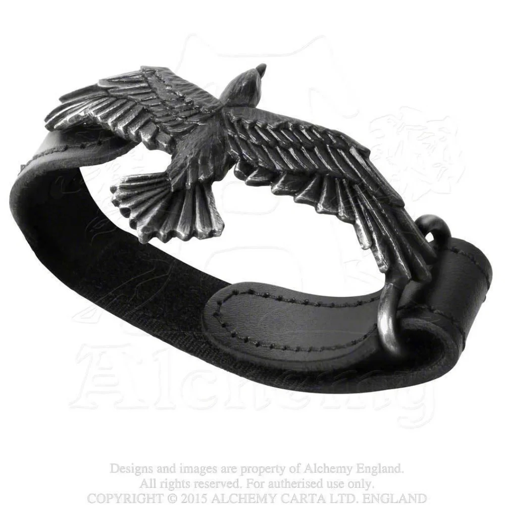 Raven Adjustable leather Strap Bracelet Unisex Alchemy Gothic UK unisex